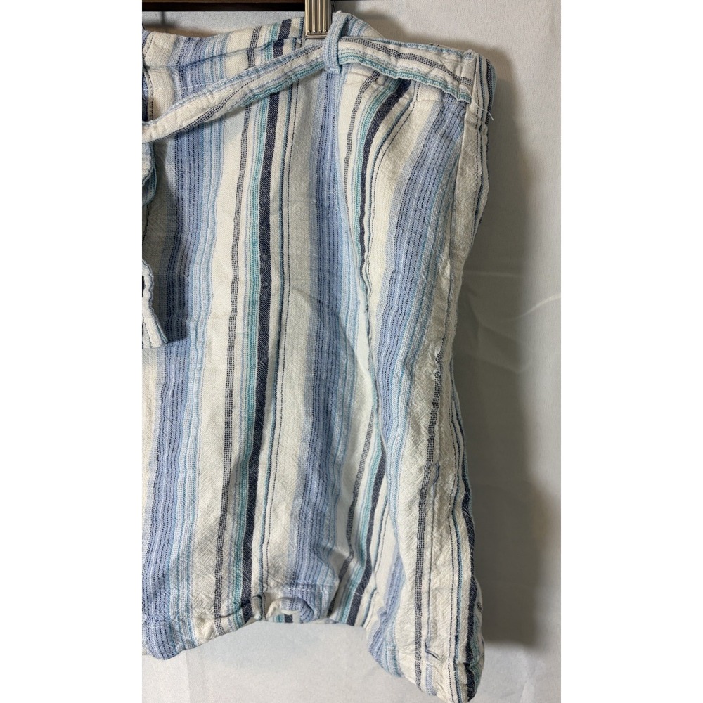 Da-sh Shorts Womens Sz L Blue White Striped Linen Flat Front Drawstring Pockets - Picture 2 of 9